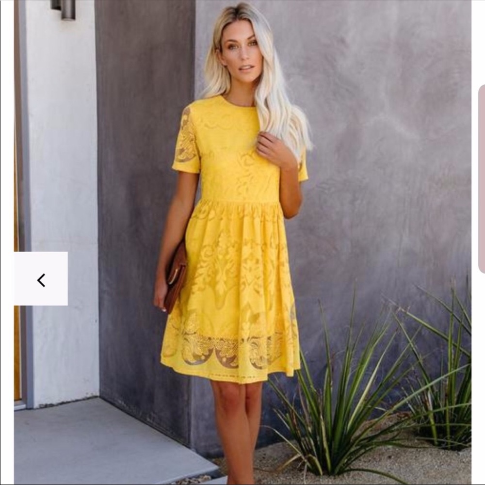 Yellow print lace dress